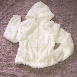 Faux Fur White Fuzzy Hooded Jacket